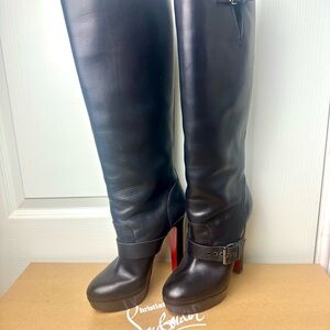 Christian Louboutin Black Leather Boots with Red Heels